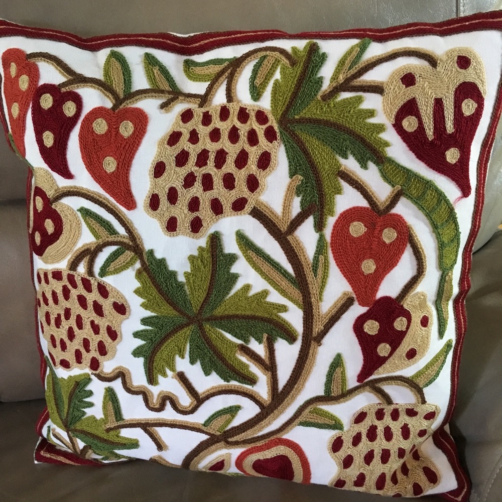Moroccan throw pillow case/embroidered fruit 17”sq